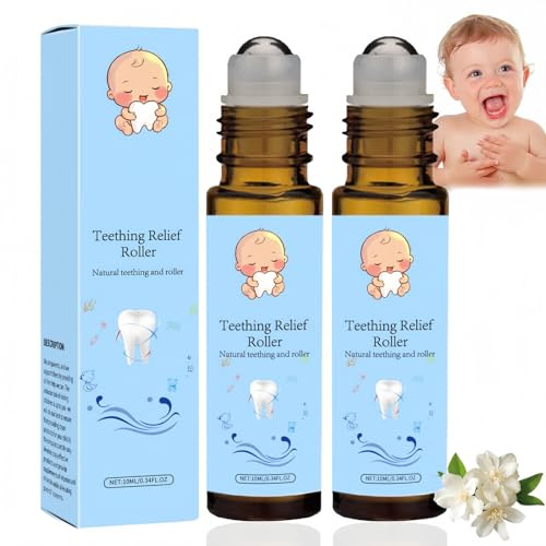 2PCS Teething Roller, Natural Teething Oil Roller for Ba/bies, Ba/by Teether for Tooth Relief, Relieve Discomfort with Teething Powder & Gel Alternative, Soothing Teething Roller Ba/by Relief