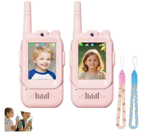 Walkie-Talkie con Video for niños con cámara y Pantalla, Compatible con Video y Cambiador de Voz, de Largo Alcance, Ideal for cumpleaños de niños y niñas.(2pcspink)
