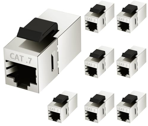 OFFCUP Módulo Keystone, 8 Piezas Cat 7 Keystone Módulo Jack, Blindaje Conector RJ45, Aleación de Aluminio Acoplamiento Keystone Montaje, Adecuado para Paneles/Paneles de Pared Estándar (Negro)