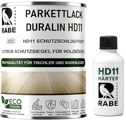 RABE 2K Parkettlack Treppenlack Seidenmatt DURALIN HD11- Holzlack Klarlack Haustier- Kratzfest Parkettsiegel Holzboden (1, Transparent, 1,1 Liter)