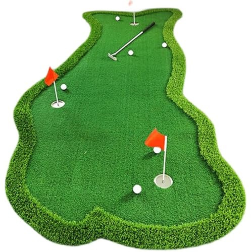Tappetino da golf professionale, grande, verde con erba artificiale realistica, 3 fori, 3 bandiere e coppe, per allenamento in interni ed esterni