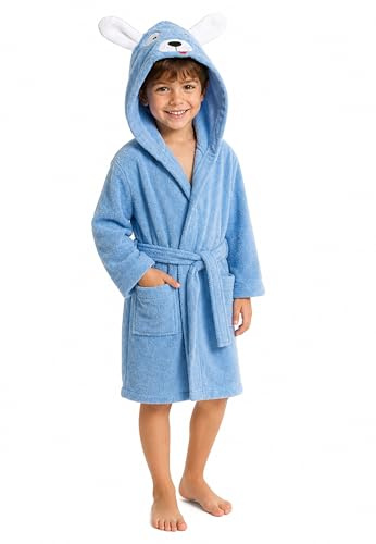 SOMMARUGA - Accappatoio Bambino in Spugna con Cappuccio a Forma di Animali, 100% Cotone, Spugna Morbida, per Maschio e Femmina, Taglie 3-4, 5-6, 7-8 Anni (IT, Età, 5 anni, 6 anni, Cagnolino)