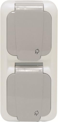 EGB Feuchtraum Steckdose 2-fach senkrecht grau – Wasserdichte robuste Steckdose mit Schnellverschluss, Verbindungsklemmen und Weichmembraneinführungen