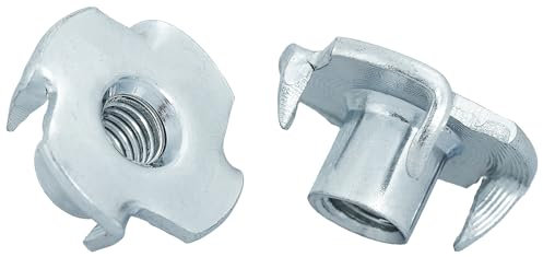 HEXATON Dadi a Griffe M4 x 8 mm - 50 Pezzi - Acciaio Zincato - Dadi a T con 4 Griffe per Legno Falegnameria e Montaggio Mobili