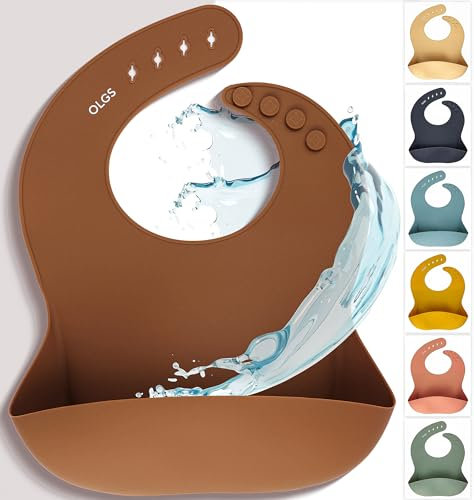 Olgs Silikonlätzchen Baby Babylätzchen mit Auffangschale, Silikon Lätzchen für Jungen und Mädchen, Fütterlätzchen BPA-Frei & Wasserdicht, Babylatz Latz für Kleinkinder - Clay