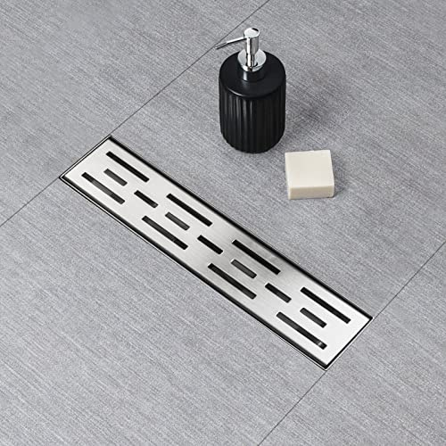 SaniteModar Linear Shower Drain 12 inch with Removable Grate,Brushed Polished 304 Stainless Steel Shower Drain,Floor Shower Drain with Hair Strainer, Adjustable Leveling Feet