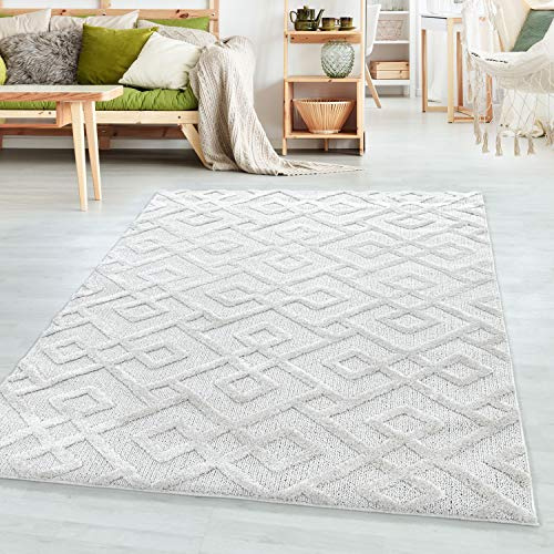 SIMPEX Teppich Wohnzimmer Geometrisch Design Hoch-Tief Effekt 3D 60 x 110 cm Creme Läufer - Hochflor Teppich Schlafzimmer Küchenteppich Weich Pflegeleicht Flauschiger Teppiche für Esszimmer Gastzimmer