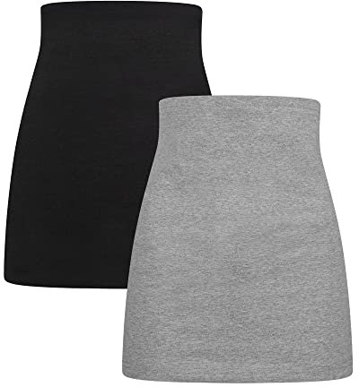 Herzmutter Bauchband-Tube Lang - 2er-Set - Baumwolle - Nierenwärmer-Rückenwärmer-Shirtverlängerung - Umstands-Bauchbänder - 6350 (Schwarz/Grau, L)