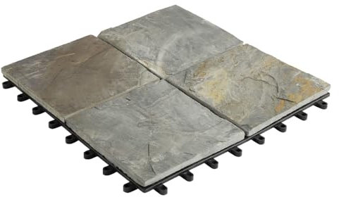 WPC Tiles 30 x 30 cm, Patio Tiles, Click Tiles, Balcony Tiles in Wood, Natural Stone and Artificial Grass Look, Flooring for Balcony and Patio, Weatherproof (Natural Stone)