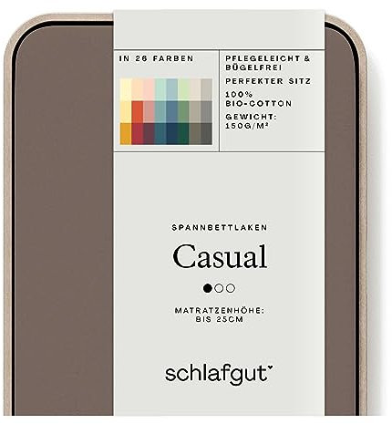 Schlafgut Casual Spannbettlaken 90x190cm bis 100x200cm - 100% Biobaumwolle, Oeko-TEX Zertifiziert, Sand Deep, Matratzenhöhe bis 25cm