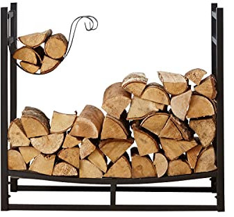 Neo Large Black Firewood Log Rack Storage Holder Metal Shelf Stand Tall Steel With Hooks