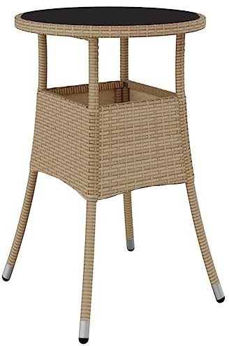 vidaXL Mesa de Jardín Comedor Cocina Patio Terraza Balcón Muebles Mobiliario Soporte Exterior Estable Vidrio Templado Ratán Sintético Beige Ø60x75 cm