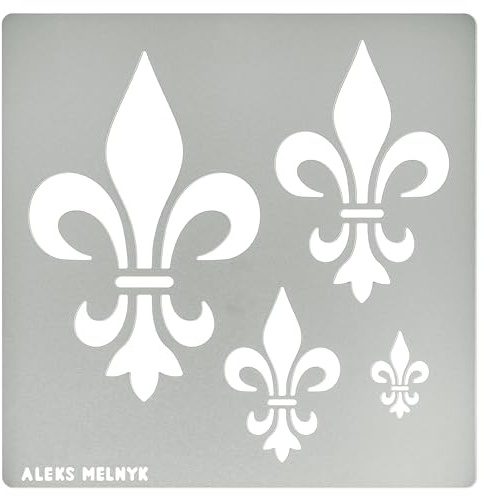 Aleks Melnyk Nr.250 Metallschablone, Fleurs de LYS-Symbole, französische Fleur-de-lis, Lilienblume, Ornament, Vintage, Muster, Vorlage für Holzverbrennung, Brandmalerei, Gravur, Kunsthandwerk, Kunst
