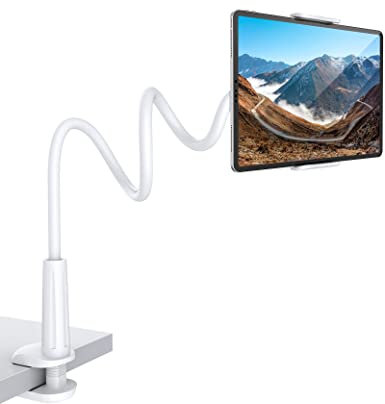 Jumkeet Support Tablette avec Col de Cygne, Support Tablette pour Lit Réglable Stable, Support Bureau pour iPad Pro Air/iPhone/Telephone/Nintendo Switch/Samsung/Kindle et Plus, 80cm de Longueur Totale