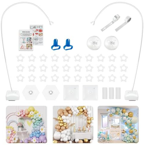 Balloon Arch Stand with Base,8.2ft-5ft Free Bending Shape Balloon Arch Stand with Water Fillable Base, Table Stand, Balloon Clips Pump Knotter Balloon Hoop Frame for Wedding Birthday Party Christmas