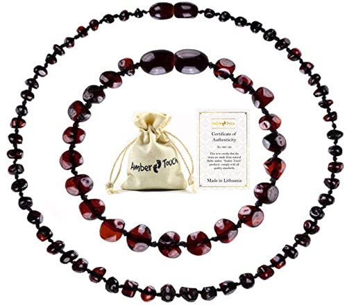 Baltic Amber Necklace and Bracelet - Natural Amber from Baltic Region (13in. and 5.5in.) (Black)