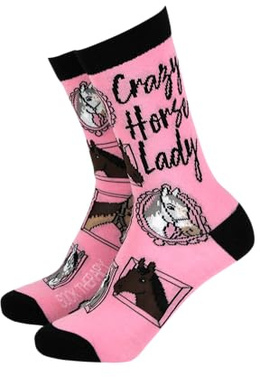 Leende ansikten som gör leende sedan 2001 strumpterapi bambu andningsbara damstrumpor – Crazy Horse Lady presentstrumpor – ridning hästälskare gåva, Rosa, 37-40.5 EU