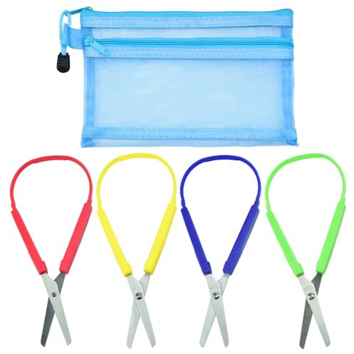 LIMITADA 4 Stück Schlaufenschere mit Griff Selbstöffnende Schere Erwachsene Loop Schere Bunt Schlaufenschere Linkshänder Sicherheitsschere Linkshänder Selbstöffnende Schere für Besondere Bedürfnisse