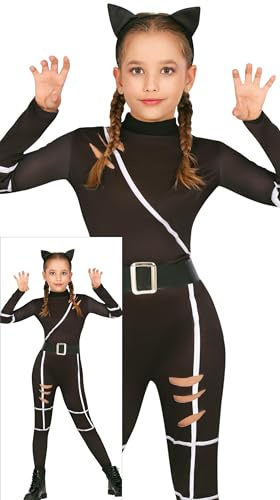 FIESTAS GUIRCA Costume in maschera per ragazze da gatto nero - Incluso cerchietto con orecchie di gatto, tuta nera e cintura - Costumi di Halloween per ragazze dai 7 ai 9 anni