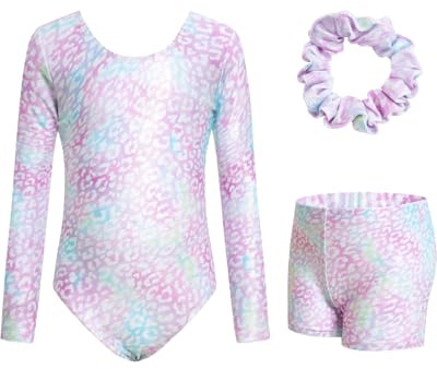 JiAmy Gymnastikdräkt för flickor, dräkt, gymnastikshorts och hårband i set, leotard-set för 3–12 år