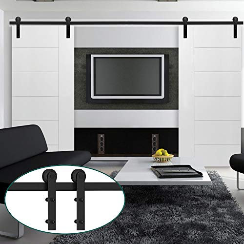 Kit de herrajes para puerta corredera de 19 pies para puerta de granero doble de 579 cm, sistema de puerta corredera de granero