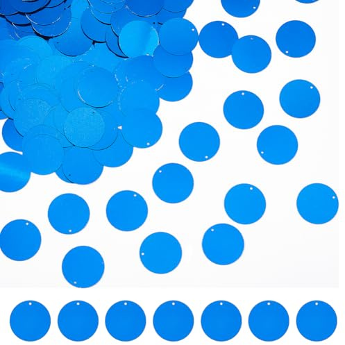 DICOSMETIC 600 Stück Große Pailletten In Flacher Runder Form In Großen Mengen 28.5mm PVC Pailletten Blau Stickerei Bastel Pailletten Für Kleidung Schuhe Kleider DIY Nähzubehör Bohrung: 1.5mm