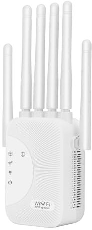 Repetidor WiFi,Amplificador señal WiFi Potente,6 Antenas,2 Puertos LAN,Extensor WiFi para el Hogar y la Oficina,Fácil de Instalar,Amplificador WiFi,11000Sq.in área de Cobertura