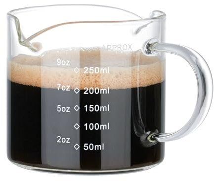 BCnmviku 250ml Espresso Cups,Espresso Shot Glass with Handle,V-Shaped Mouth Espresso Measuring Cup for Coffee,Milk (Dual Spouts)