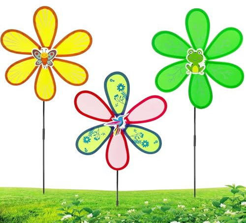 Molinillos de viento para exteriores, esculturas de jardín, molino de viento decorativo, estaca de jardín a prueba de óxido, decoración colorida perfecta para patio, césped y balcón, 10.6 pulgadas