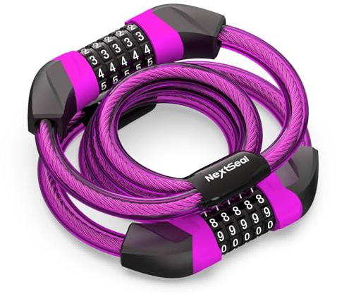 NextSeal Antivol Trotinette Electrique, 105CM/12MM Antivol Vélo à Double Câble, 5-Chiffres Cadenas Code Velo Antivol, Cadenas Velo Electrique pour Trotinette, Vélos, Moto (Magenta)