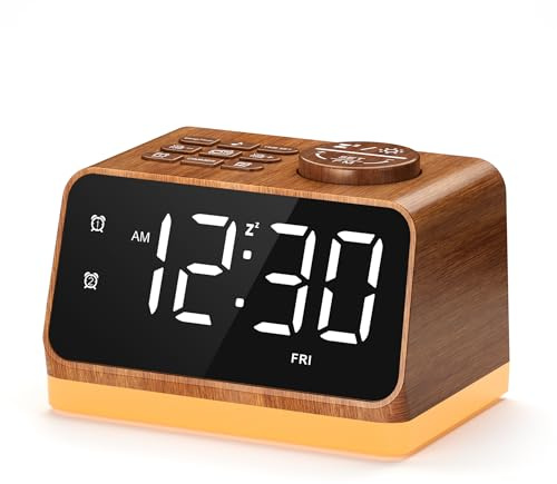 Dreamegg Radiosveglia Digitale da Comodino con Doppio Allarme, Macchina del Rumore Bianco con 25 Suoni Rilassanti, Radio FM, Luce Notturna e Display Regolabili, 10-480 min Timer, Snooze, 12/24H