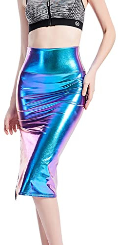 Mujeres sexy brillante split lápiz falda delgada faldas de las señoras, b, L