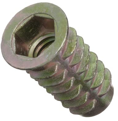E-Z LOK Knife Threaded Insert for Soft Wood, Zinc Hex-Flanged Thread Inserts 3/8-16 Internal Threads, 25mm Length Pack of 25
