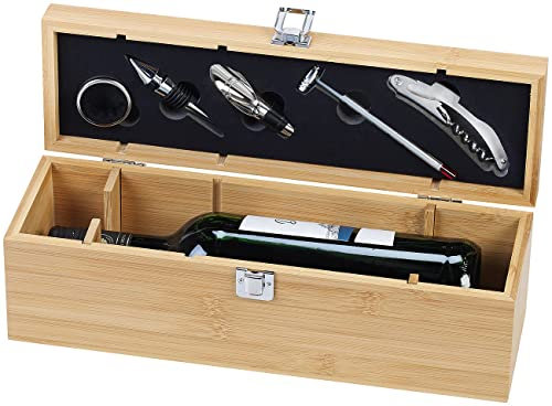 Carlo Milano Wein Geschenkbox: 6-teiliges Sommelier-Set in edler Geschenkbox für 1 Weinflasche (Wein Geschenkkiste, Flasche, Geschenkpapier)
