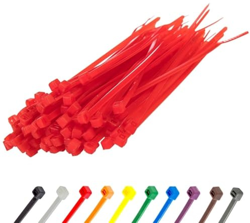 Gocableties - Fascette Plastica Rossa - 150 mm x 3,6 mm - 100 Pezzi - Piccole Fascette Colorate
