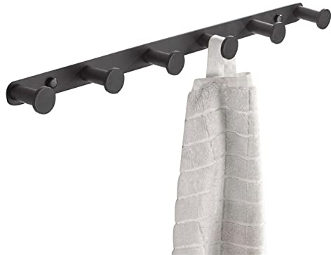 BigBig Home Black Towel Hook, Bathroom Wall Hook Rack with 6 Hooks Matte Bedroom Coat Hook Kitchen Robe Hanger Wall Mount
