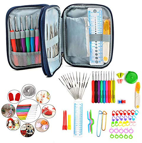 Xrten 72 pezzi gancio a maglia kit completo, aghi per uncinetto set di strumenti per maglieria fai da te con borsa di immagazzinaggio