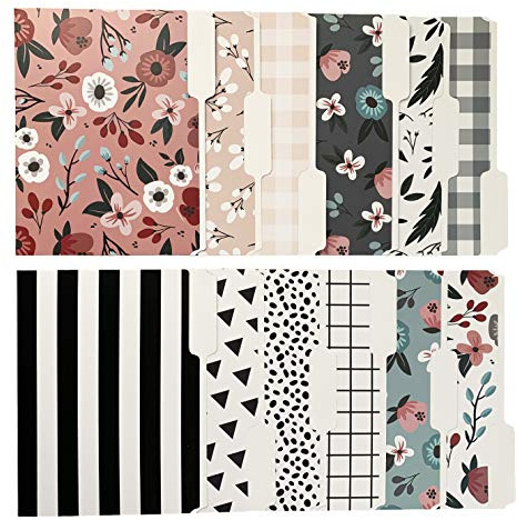 Cute File Folders, Set of 12 3-Tab Letter Size Decorative File Folders Boho Manilla 8.5 x 11 – Pretty Designer Home Office School Supplies (Tranquility)