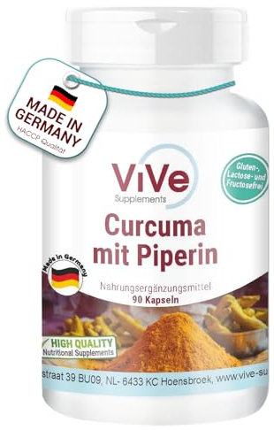 Curcuma 500mg mit Piperin Kapseln - 90 Kapseln - Hochdosiert - Vegan | Qualität aus Deutschland von ViVe Supplements