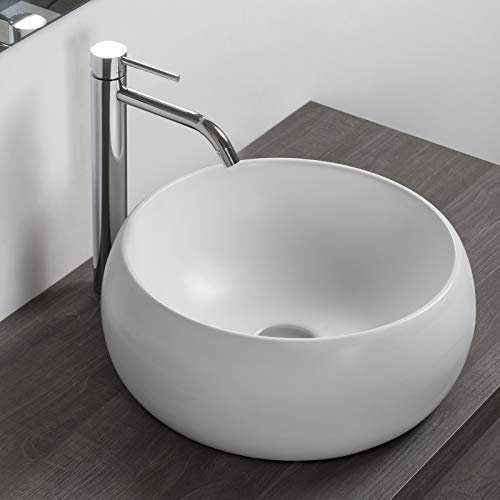 GT-LUX Lavabo lavandino lavello da appoggio in ceramica bianca quadrato | rotondo ovale (Rotondo YH1341)
