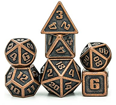 Pen and Paper Würfel Set Mini-Mimir - kleine Metallwürfel im Set für Pen & Paper, 7-teiliges Würfelset, für Dungeons and Dragons, W4 bis W20