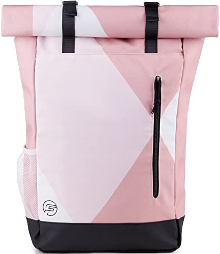 Forrider Rolltop Rucksack - Der Rucksack, der kann was du willst, Verstecktes Laptopfach | für Uni, Sport, Arbeit oder Freizeit, Navy, Rosa 30L