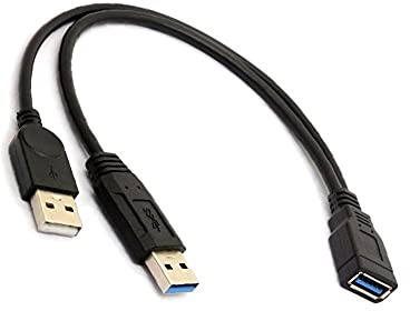 GRLRCR Black USB 3.0 Female to Dual USB Male Extra Power Data Y Extension Cable Splitter Adapter for 2.5 Mobile Hard Disk