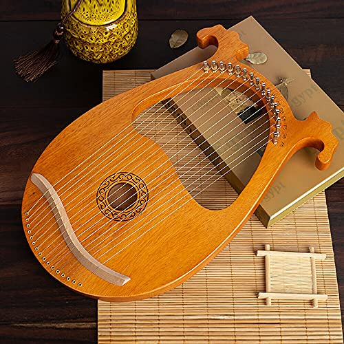 Lyre harpa, 16 metallsträngar mahognyharp med stämnyckel vintage instrument för musikälskare nybörjare (europeisk mönsterfärg i färg)