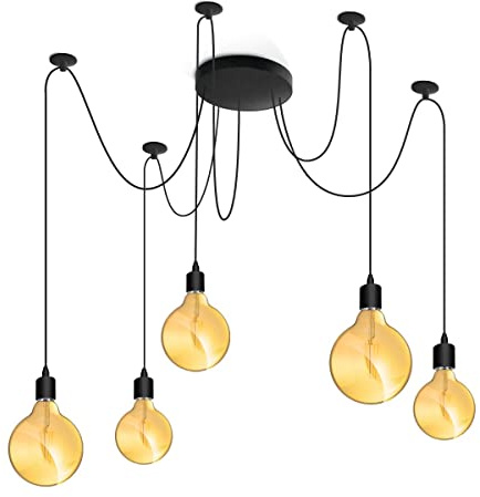 Lumiled Pendelleuchte Hängeleuchte kreativ Kronleuchter Spinne Industrieleuchte Deckenleuchte Vintage industriell E27 Fassung schwarz aus Metall höhenverstellbar Esstisch Lampen (5 flammig)