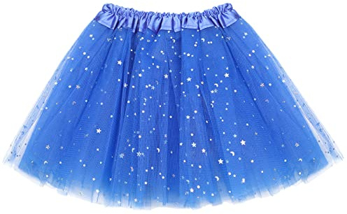 Syhood Jupes Tutu de 3 Couches Jupe de Danse Ballet d’Étoile Jupe en Tulle à Paillettes pour Filles 2-8 Ans (Bleu Foncé)