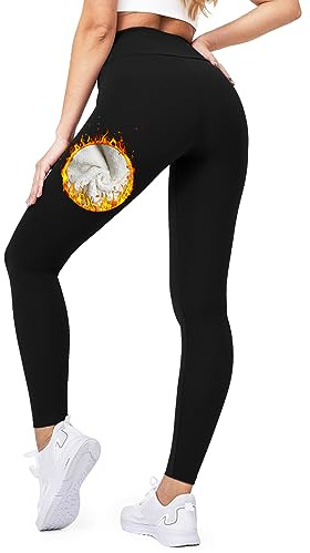 TJYAEKLTD Leggings térmicos para Mujer, Leggings cálidos de Invierno con Cintura Alta, Medias térmicas estrechas con Forro Polar para Correr, Senderismo, Yoga o Uso Diario, Negro L