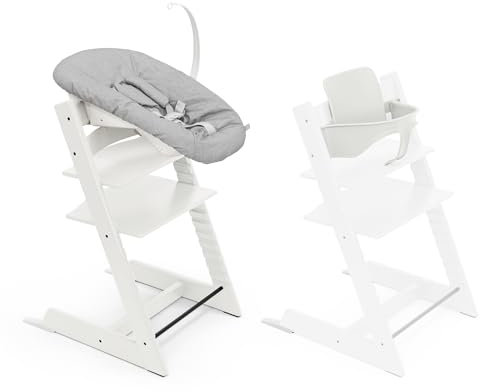 Stokke Tripp Trapp Hochstuhl, White (inklusive Stuhl & Baby Set2) mit Newborn Set - Sicheres, verstellbares, ergonomisches Design