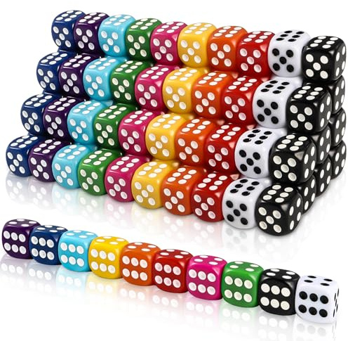 DIYDEC 100pcs 16mm Game Bulk Dice 10 Colors Acrylic 6 Sided Dice Set for Classroom Teaching Math Learning Standard Dice for Party Family Board Games