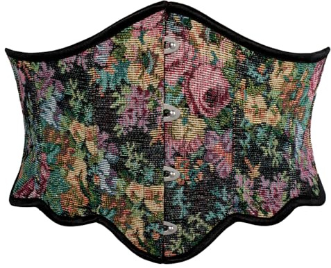 Scarlet Darkness Korsett för damer, korsettbälte med blommigt tryck, korsett i renässansstil, snörning på baksidan, brett bälte i vintagestil, bälte i medeltida stil